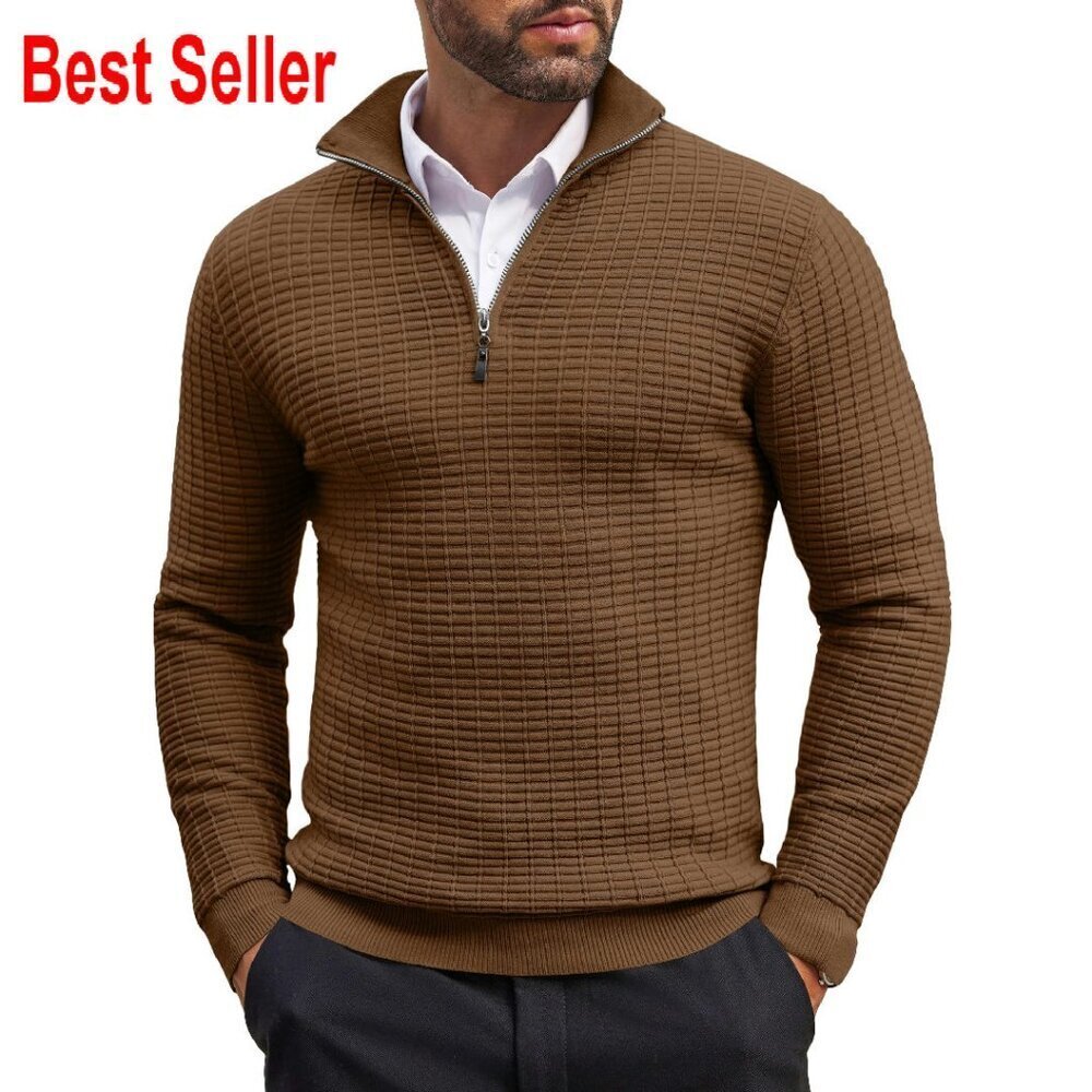 Slim Fit Quarter Zip Pullover Lightweight Cotton Knit Mock Neck Casual